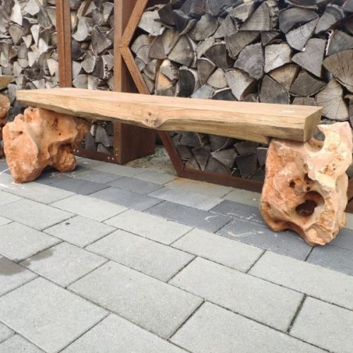 Ławka Ogrodowa Kamienno Drewniana Handmade