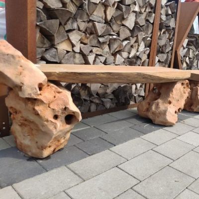 Ławka Ogrodowa Kamienno Drewniana Handmade